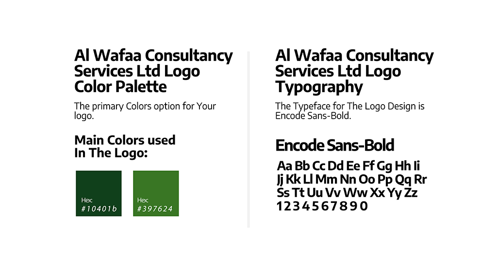 Alwafaa Consultancy brand fonts and colors