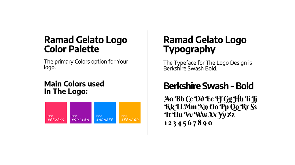 Ramad Gelato brand fonts and colors